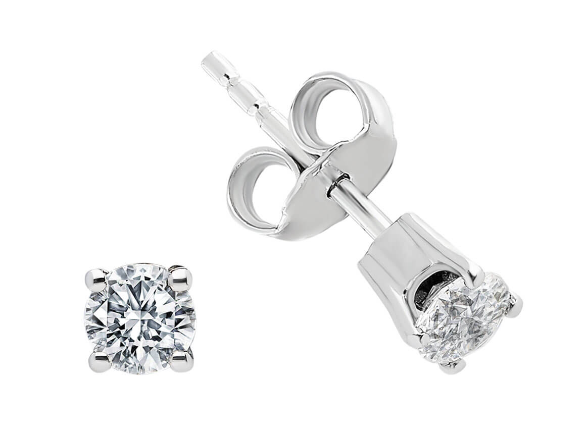 0.50 carat diamond solitaire stud earrings in 14 carat white gold