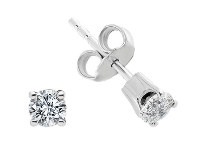 0.50 carat diamond solitaire stud earrings in 14 carat white gold