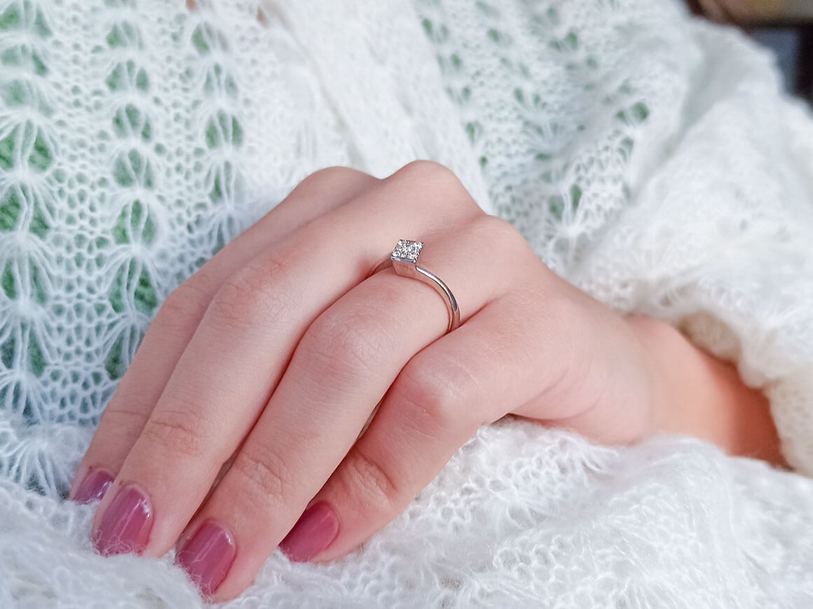 Bague solitaire effet diamant princesse de 0,25 carat