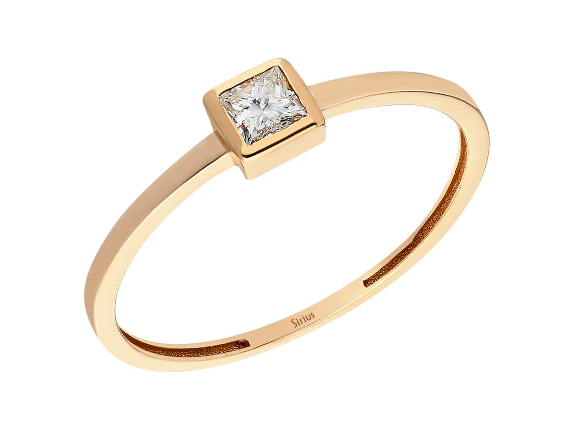 0,15 Karat Prinzessin Schliff Diamant Solitaire Ring in Rotgold - handgefertigter Diamantschmuck aus Feingold | Sirius Diamant