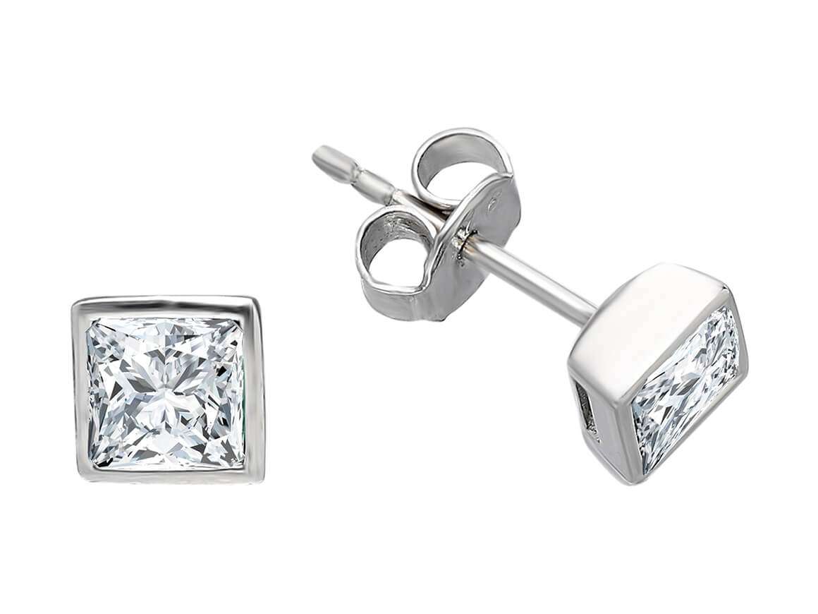 0.34 carat princess-cut solitaire white gold diamond earrings