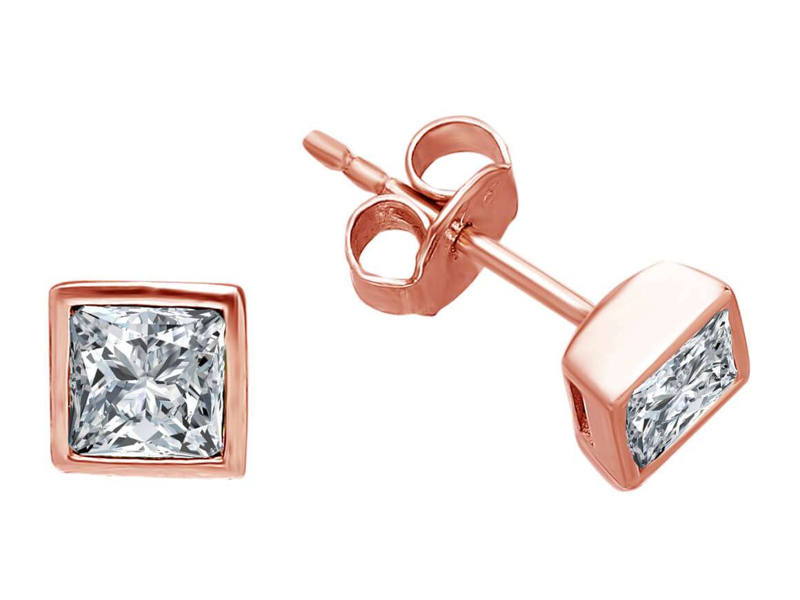 0.34 carat princess-cut solitaire diamond earrings