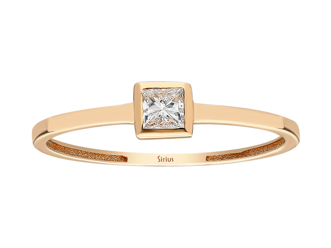 0,15 Karat Prinzessin Schliff Diamant Solitaire Ring in Rotgold - handgefertigter Diamantschmuck aus Feingold | Sirius Diamant