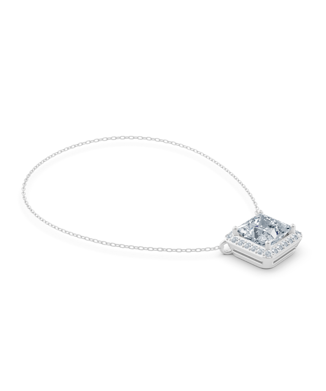 Exclusive Princess Cut Natural Diamond Halo Necklace