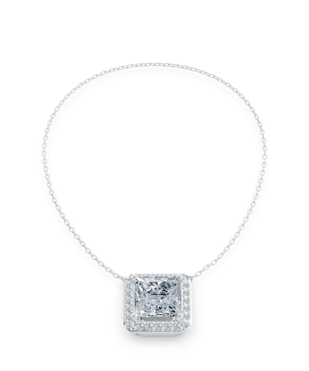 Exclusive Princess Cut Natural Diamond Halo Necklace