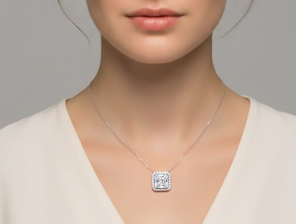 Exclusive Princess Cut Natural Diamond Halo Necklace