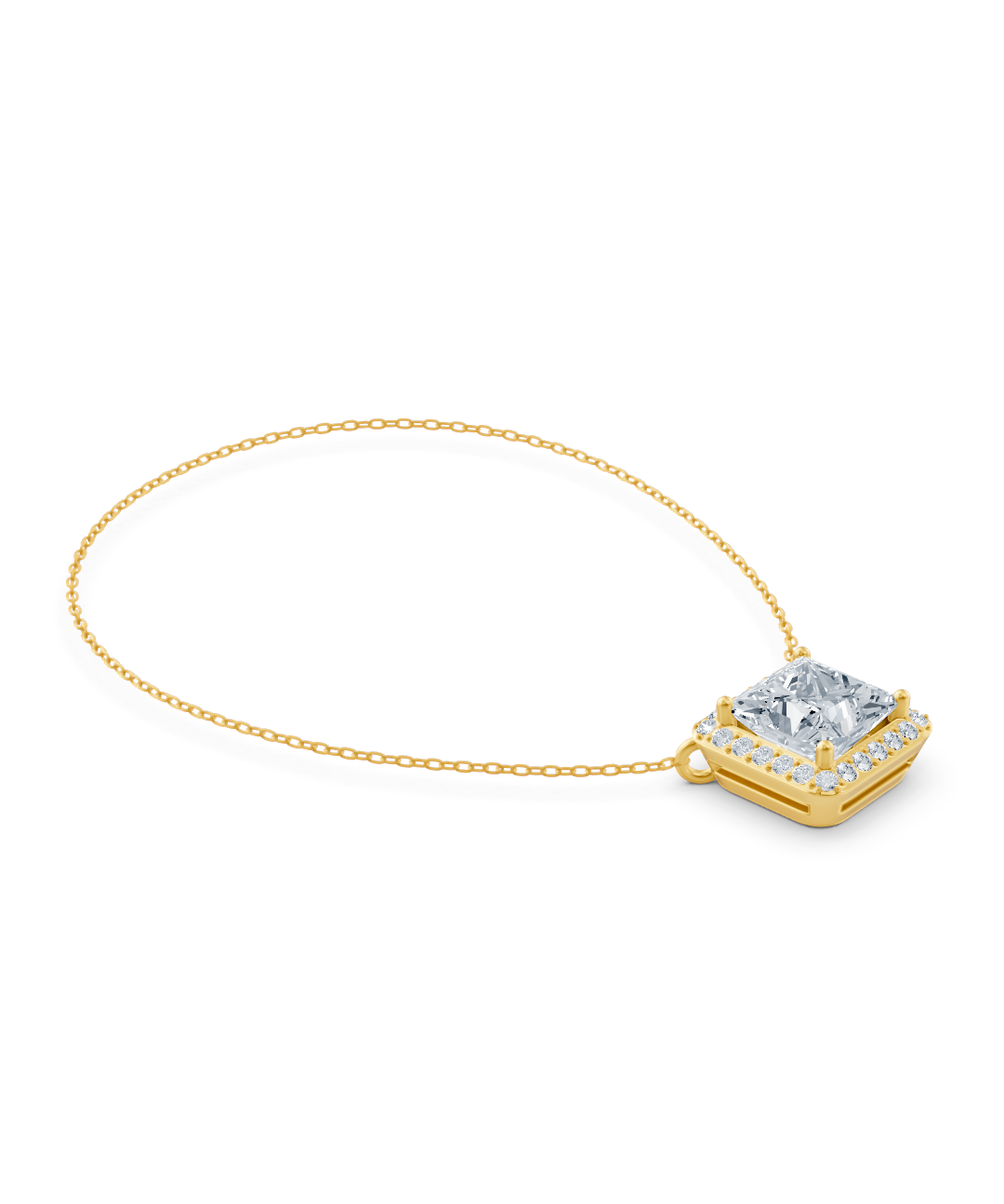 Exclusive Princess Cut Natural Diamond Halo Necklace