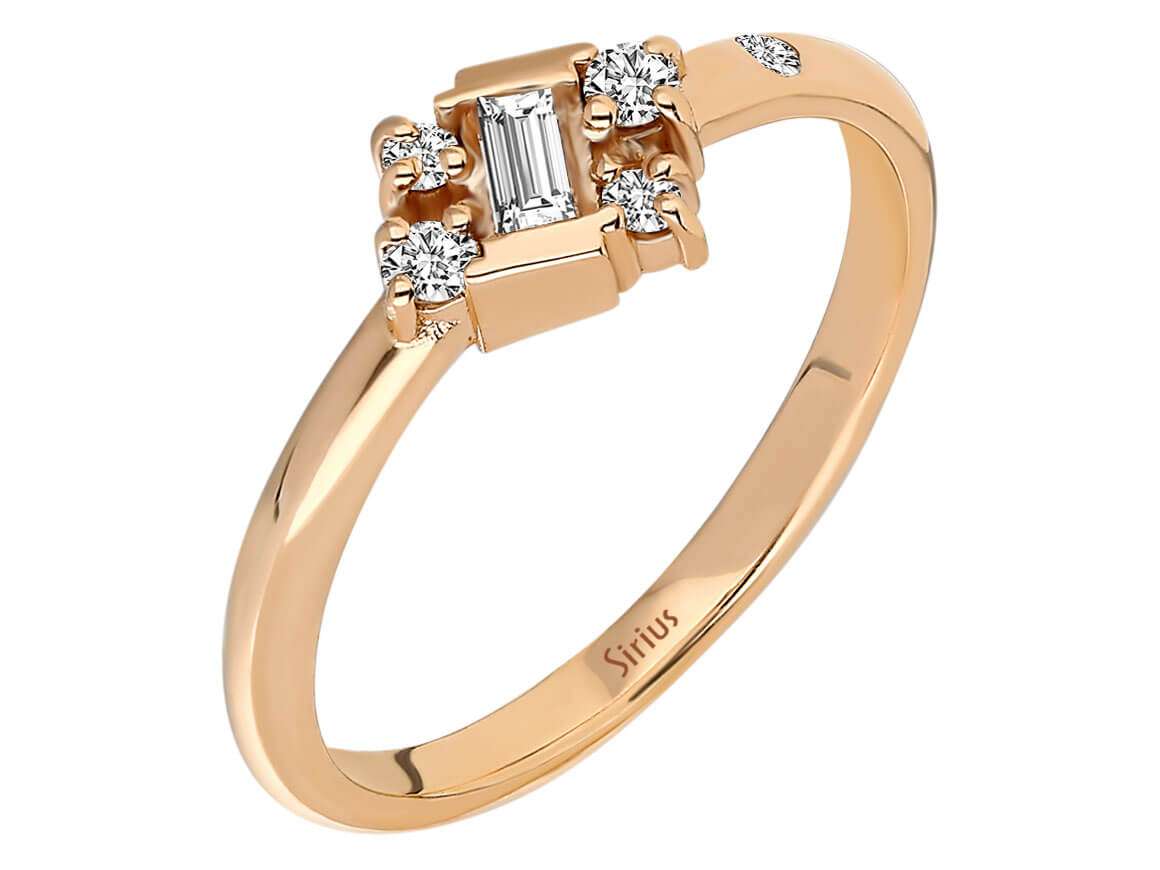 Baguette Diamant Rose Ring - handgefertigter Diamantschmuck aus Feingold | Sirius Diamant
