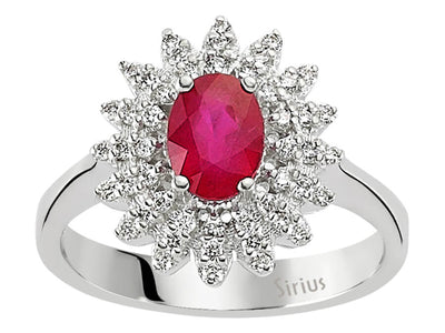 Diamond and oval ruby ring in 14 carat white gold