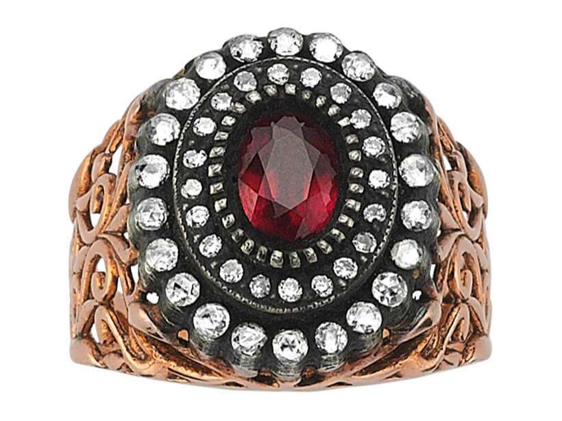Diamond Ruby Rose-Cut Diamond Ring in 8 Carat Red Gold