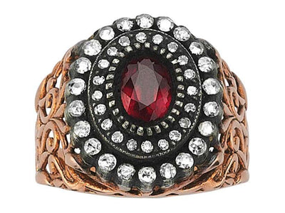 Diamond Ruby Rose-Cut Diamond Ring in 8 Carat Red Gold