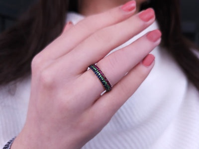 3-piece wrap-around ring with ruby, sapphire, and tsavorites in 14K gold