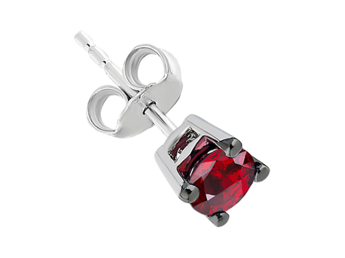 0.33 carat ruby solitaire men's earring in 14K white gold 