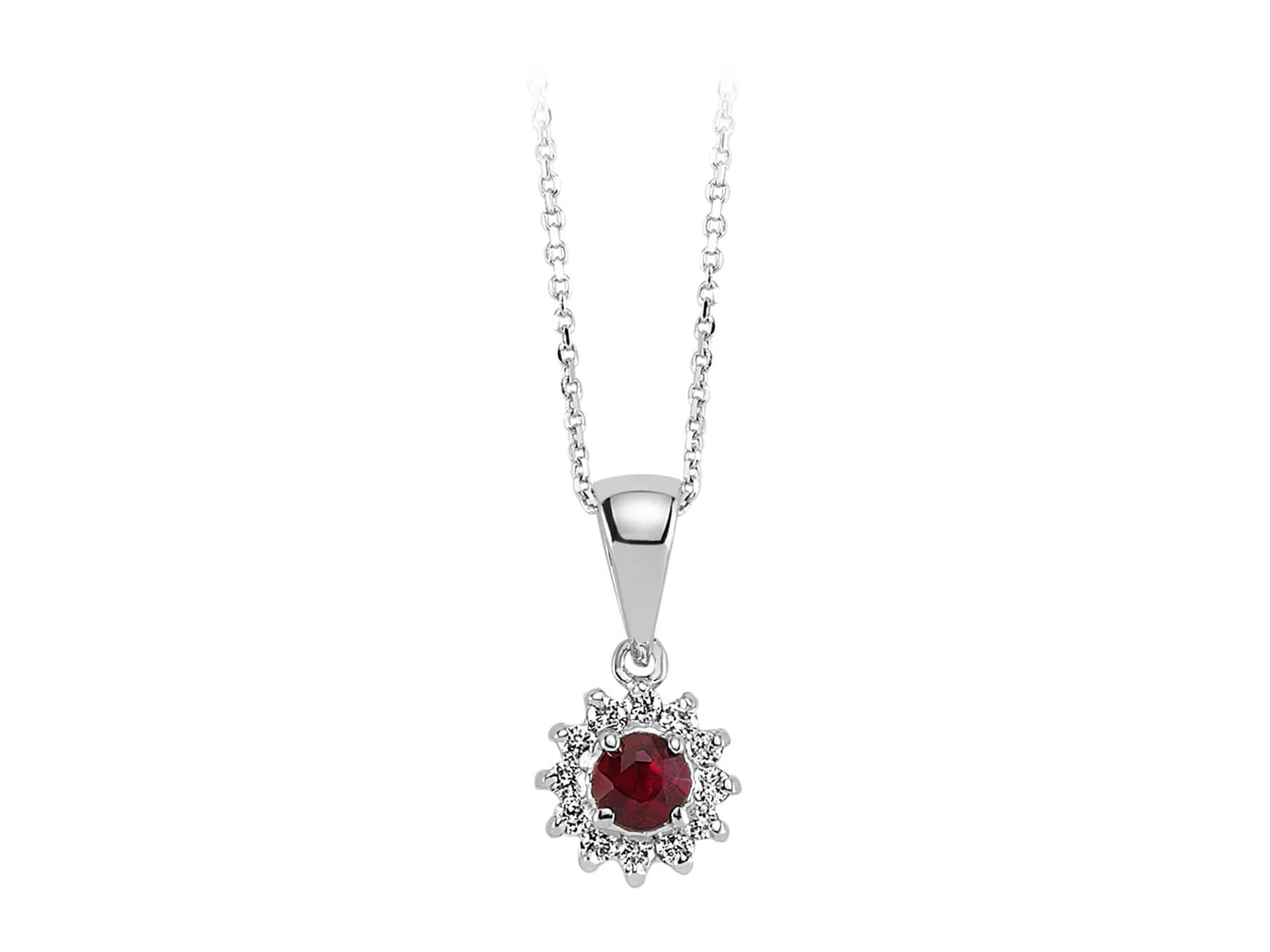 Diamond and ruby necklace in 8 K white gold