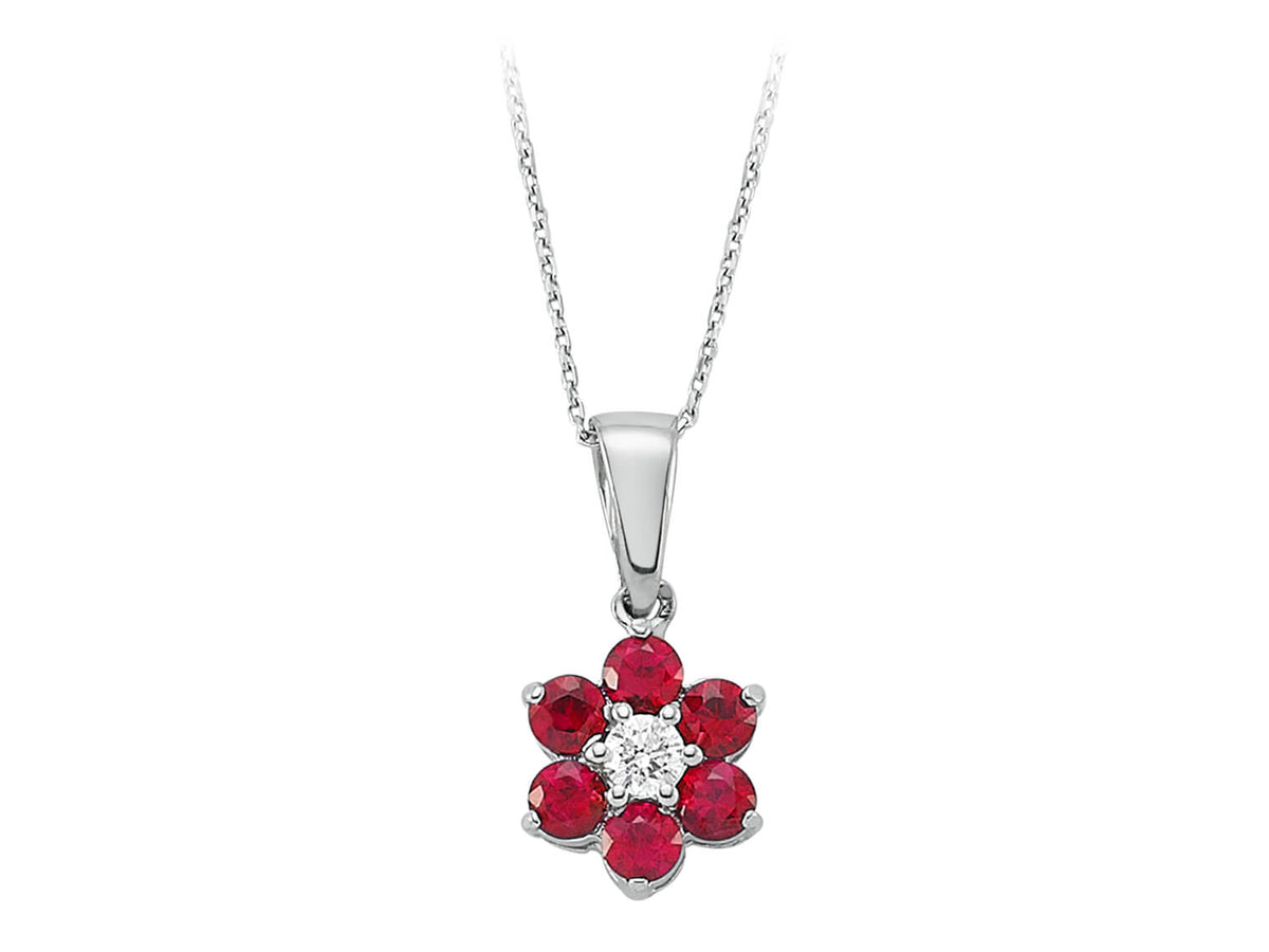 Diamant und Rubin Gänseblümchen Collier - handgefertigter Diamantschmuck aus Feingold | Sirius Diamant