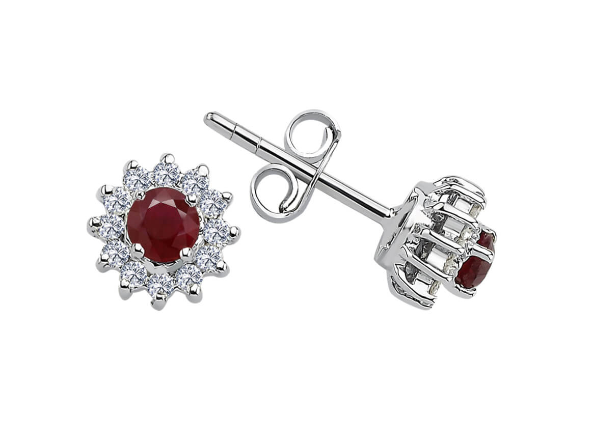 Diamant und Rubin Ohrringe in 333er 8 Karat Weissgold - handgefertigter Diamantschmuck aus Feingold | Sirius Diamant