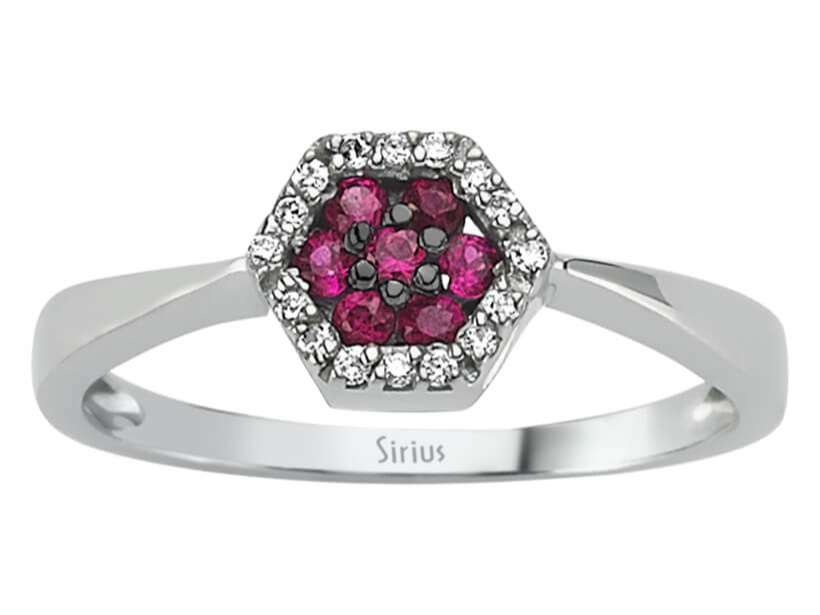 Diamant und Rubin Hexagon Ring - handgefertigter Diamantschmuck aus Feingold | Sirius Diamant