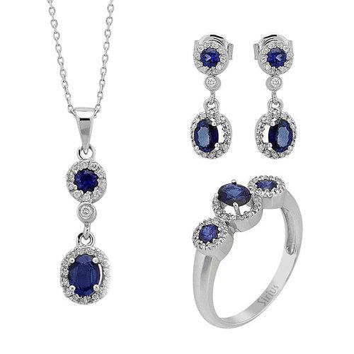 Diamond and sapphire jewelry set in 333 8 carat white gold