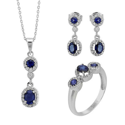 Diamond and sapphire jewelry set in 333 8 carat white gold