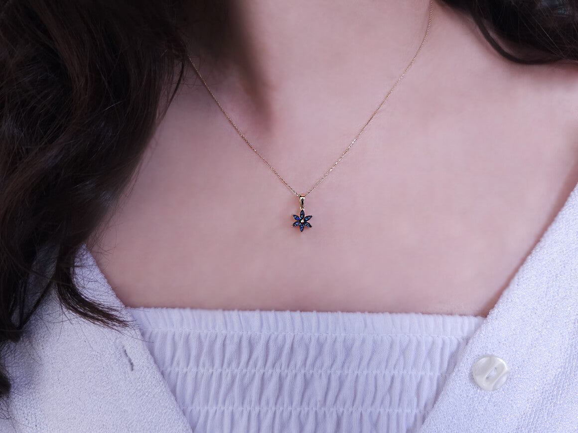 Sapphire crocus flower necklace