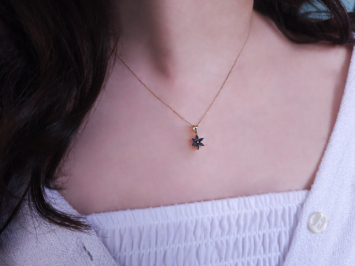 Sapphire crocus flower necklace