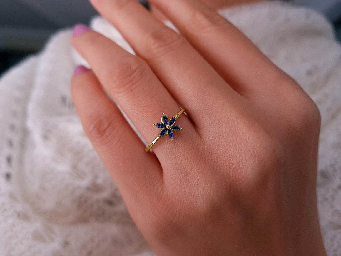 Sapphire crocus flower ring