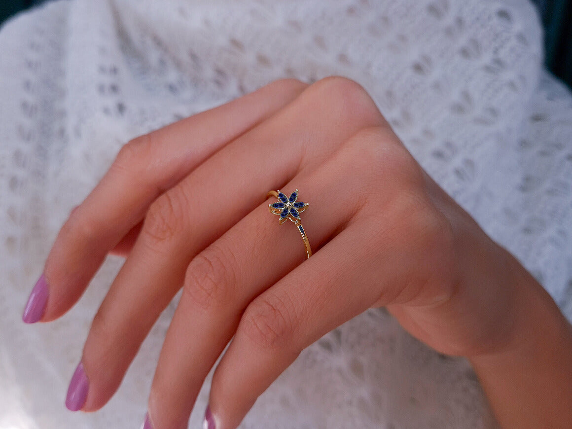 Sapphire crocus flower ring