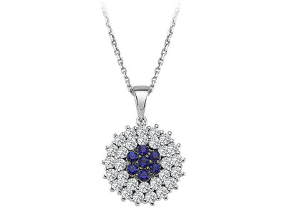 Two-row diamond and sapphire necklace in 14-carat white gold