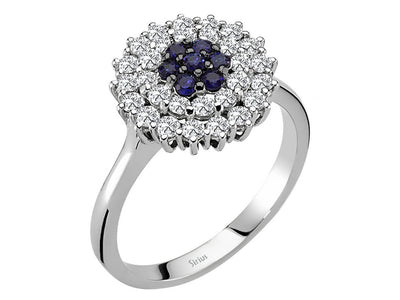 Double row diamond and sapphire ring