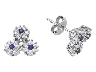 Diamond and sapphire Tria earrings in 14-carat white gold