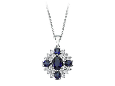 Diamond and sapphire necklace in 14 K white gold