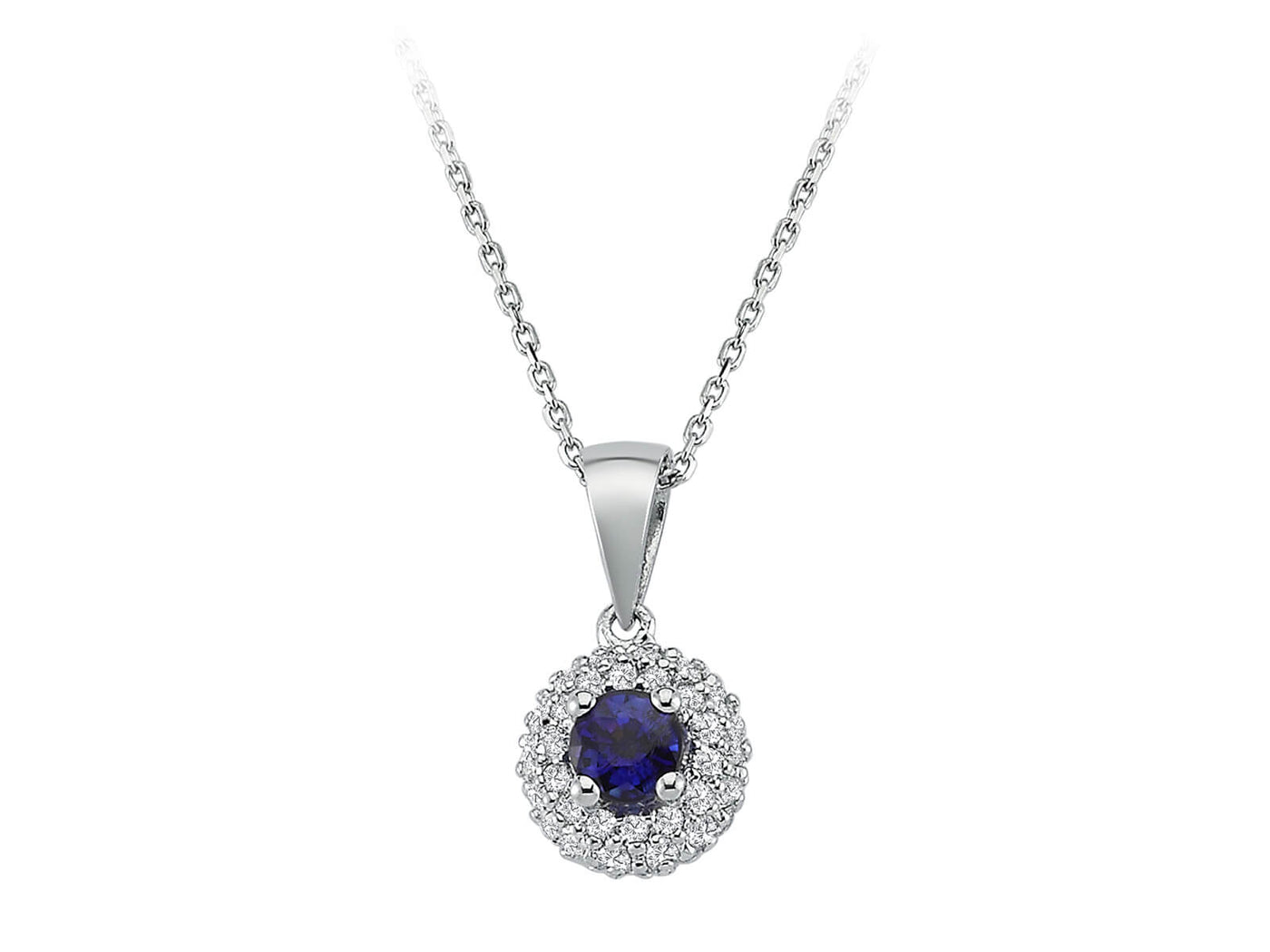 Diamond and sapphire necklace in 18 K white gold