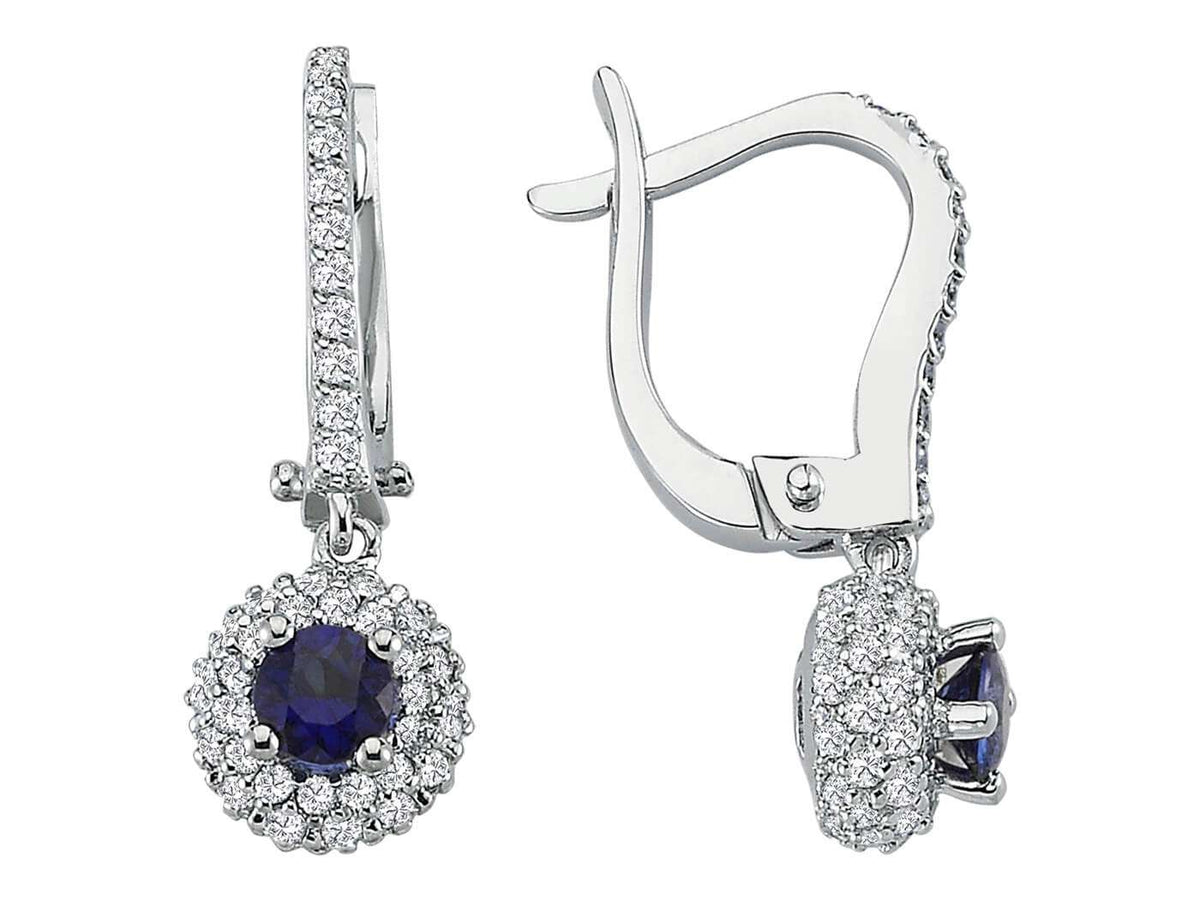 Diamant und Saphir Ohrhänger in 18 K Weißgold - handgefertigter Diamantschmuck aus Feingold | Sirius Diamant