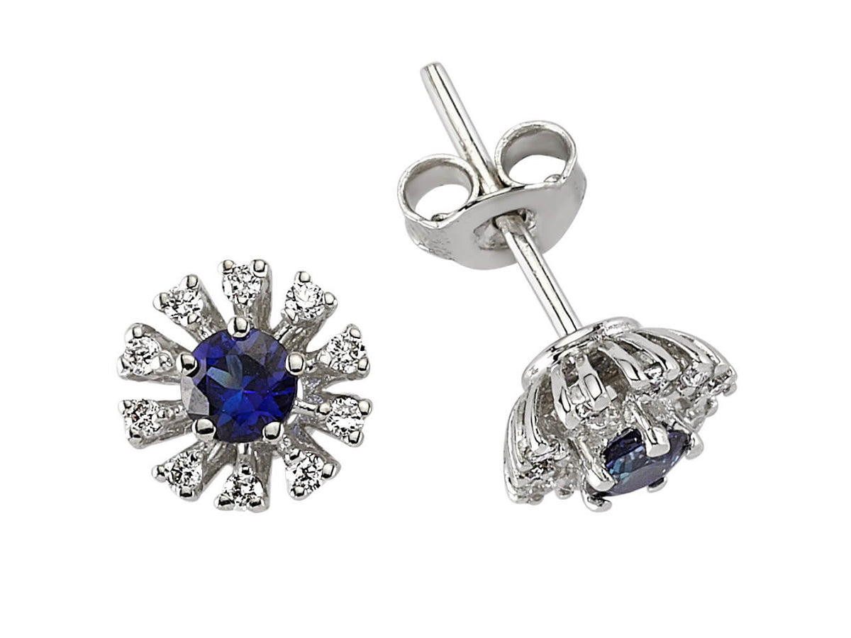 Diamant und Saphir Ohrringe in 333er 8 Karat Weissgold - handgefertigter Diamantschmuck aus Feingold | Sirius Diamant