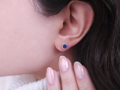 Diamond and sapphire earrings in 14 carat white gold