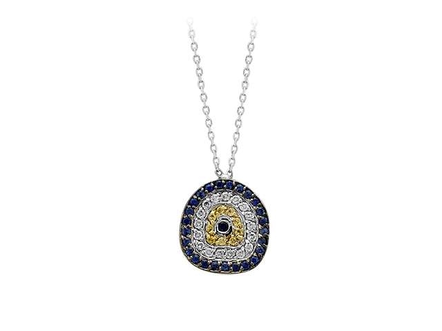 Diamond and sapphire "Blue Eye" motif necklace in 14-carat white gold