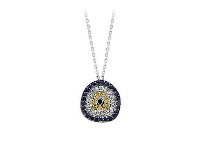 Diamond and sapphire "Blue Eye" motif necklace in 14-carat white gold