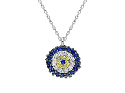 Collier motif « Œil bleu » en diamant et saphir