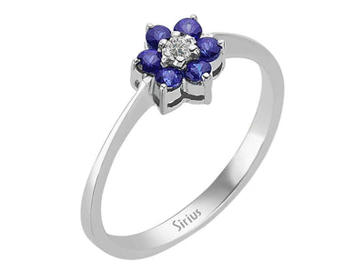 Diamond and sapphire daisy jewelry set in 333 8 K white gold