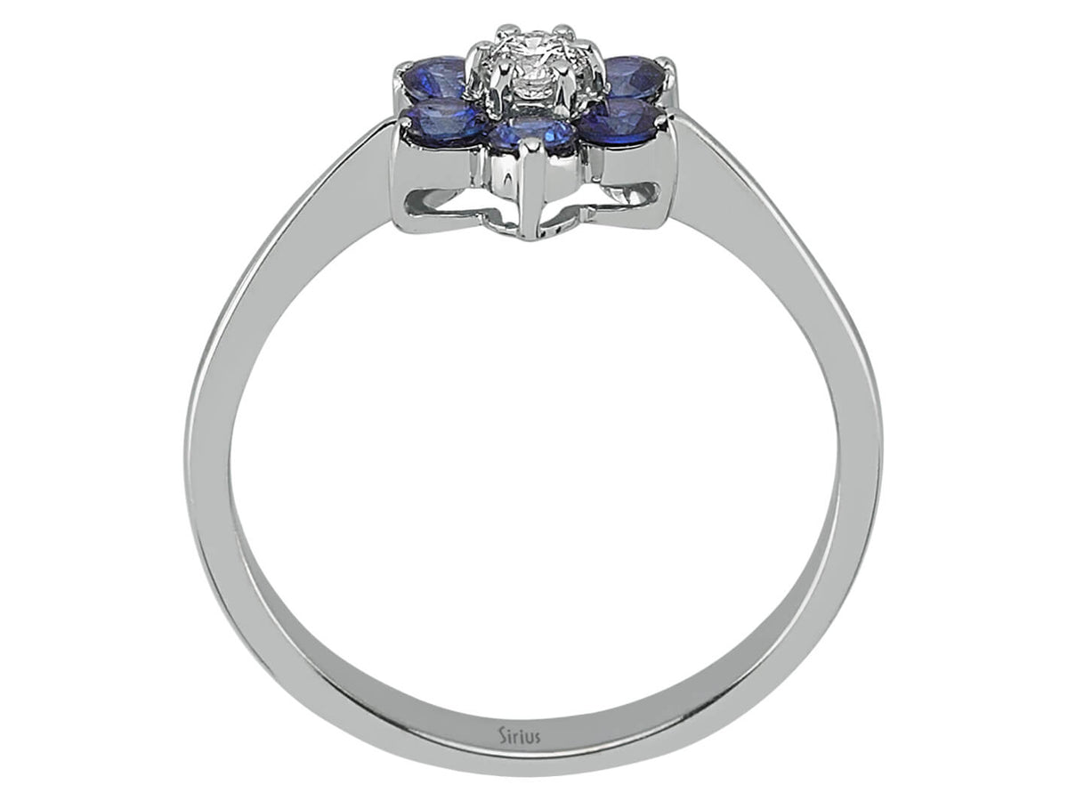 Diamant und Saphir Gänseblümchen Ring - handgefertigter Diamantschmuck aus Feingold | Sirius Diamant