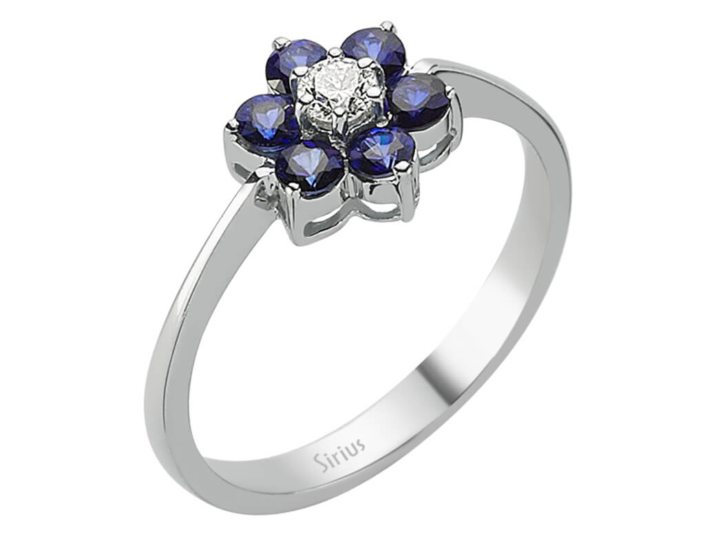 Diamant und Saphir Gänseblümchen Ring - handgefertigter Diamantschmuck aus Feingold | Sirius Diamant