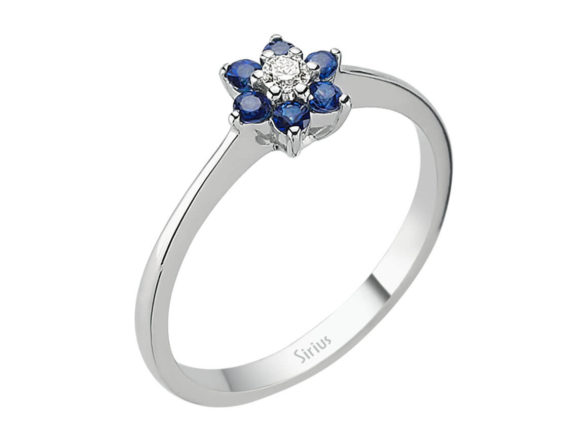 Diamant und Saphir Gänseblümchen Ring – handgefertigter Diamantschmuck aus Feingold | Sirius Diamant