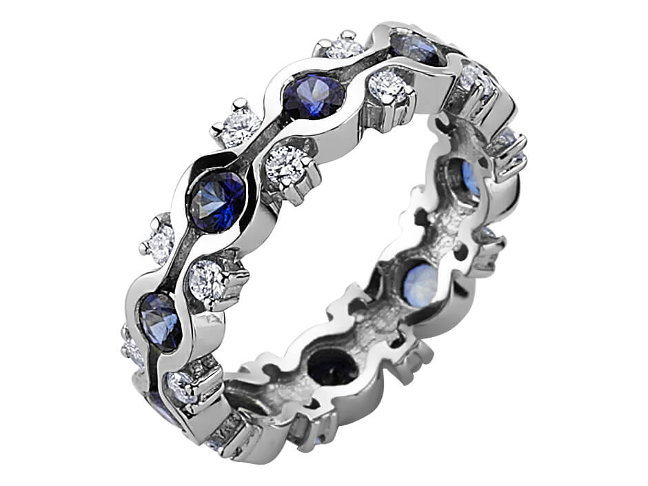Diamant und Saphir rundum Allianz - handgefertigter Diamantschmuck aus Feingold | Sirius Diamant