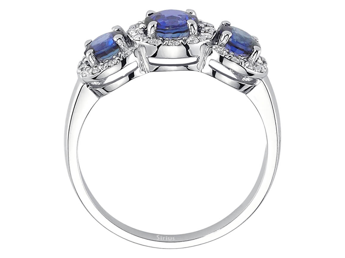 Saphir und Diamant Tria Ring in 585er 14 K Weißgold – handgefertigter Diamantschmuck aus Feingold | Sirius Diamant