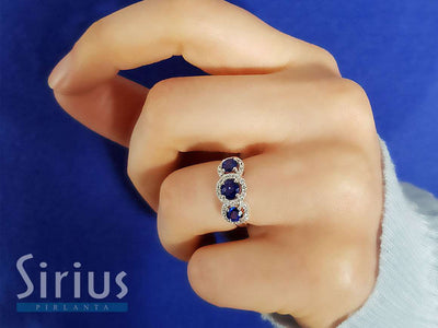 Saphir und Diamant Tria Ring in 585er 14 K Weißgold