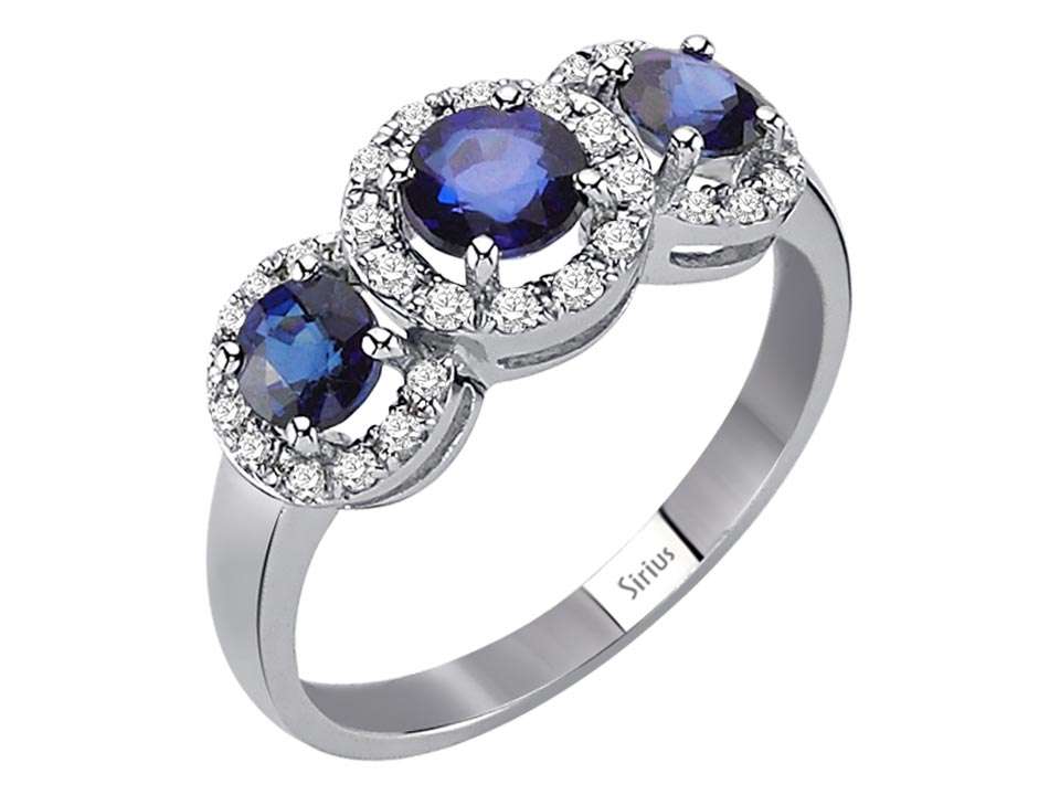 Saphir und Diamant Tria Ring in 585er 14 K Weißgold – handgefertigter Diamantschmuck aus Feingold | Sirius Diamant