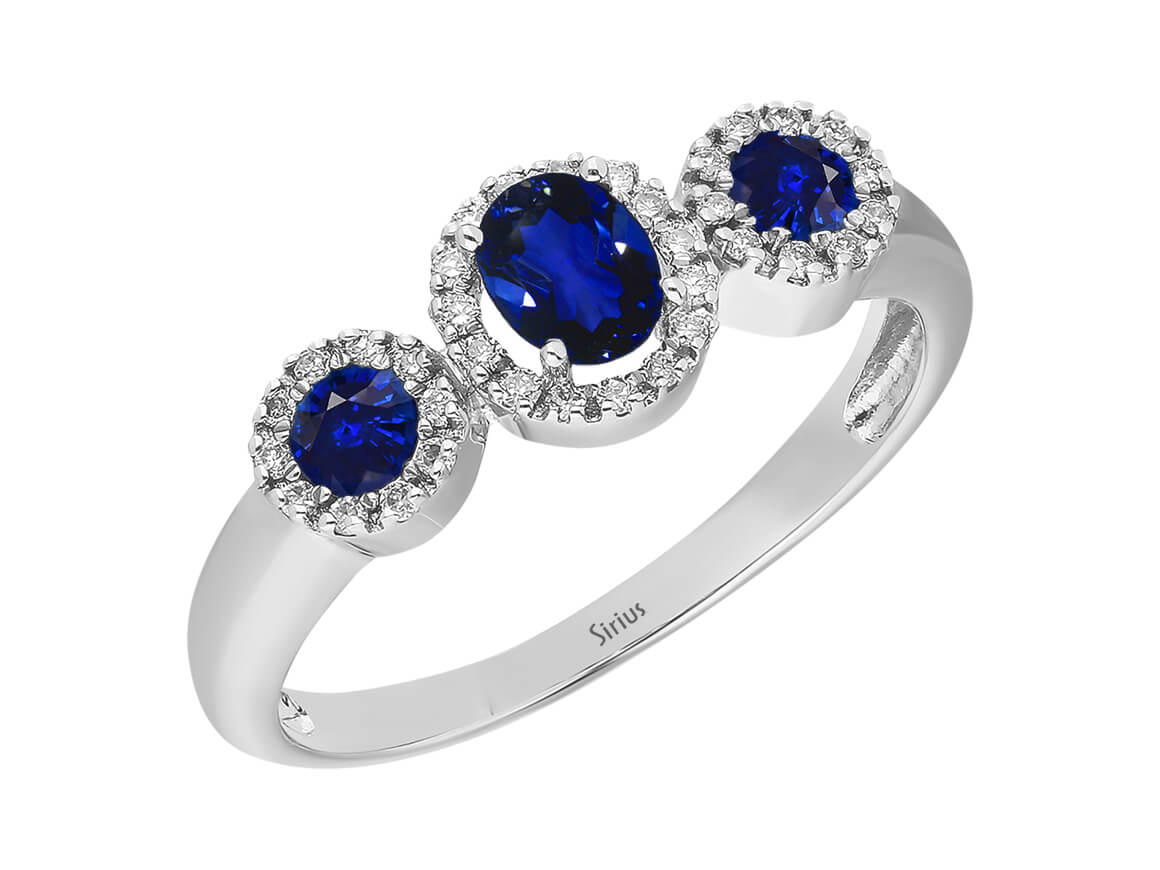 Diamant und Saphir Tria Damenring - handgefertigter Diamantschmuck aus Feingold | Sirius Diamant