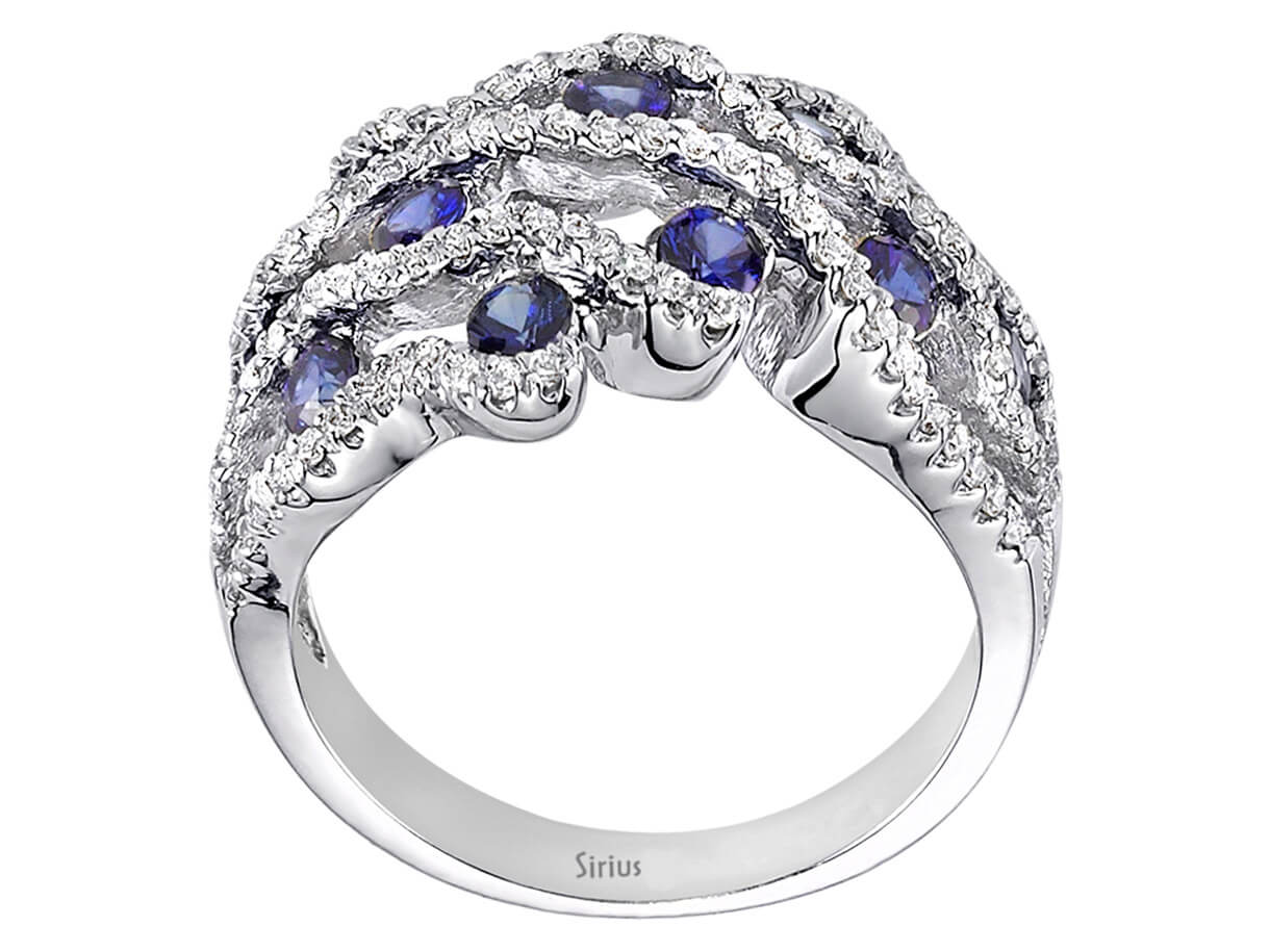 Bague diamant et saphir en or blanc 14 carats