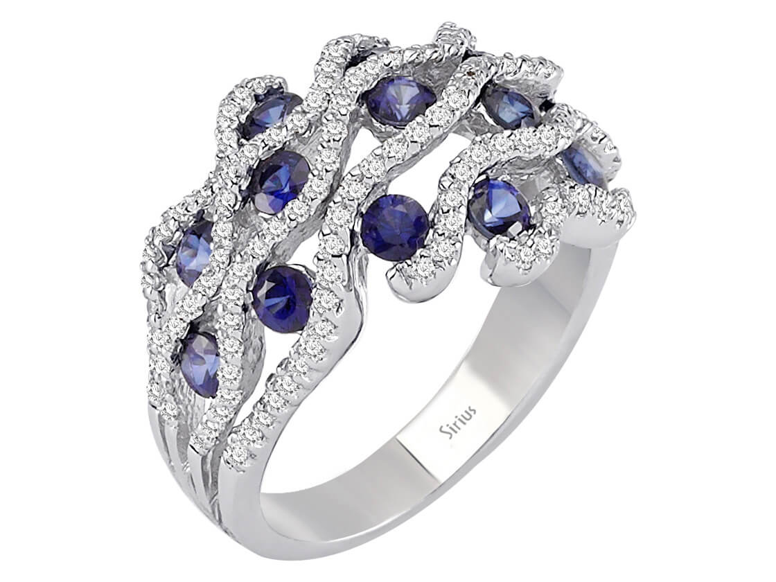 Bague diamant et saphir en or blanc 14 carats