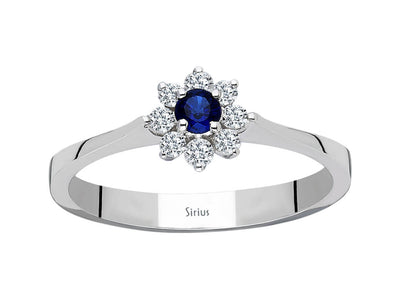 Diamond and sapphire ring in 14 K white gold